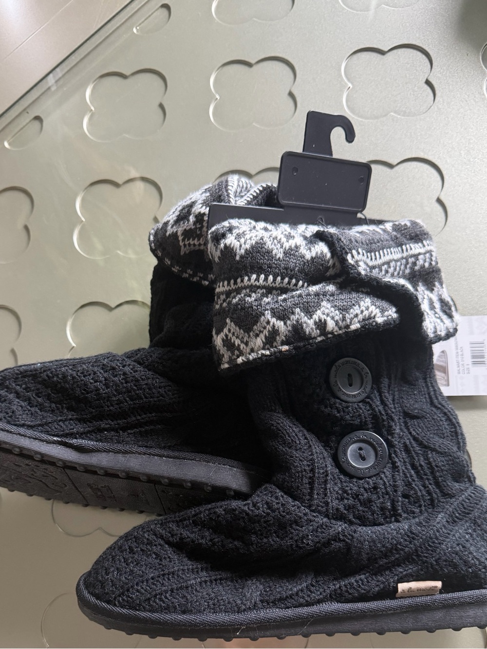 🆕 MUK LUKS À La Mode Sweater Boots Women’s Size 9 Black Knit High Slipper Boot - Picture 9 of 13